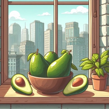 A bowl of indoor-grown avocados