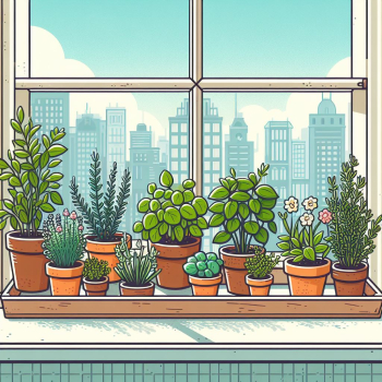 Herbs growing on a windowsill