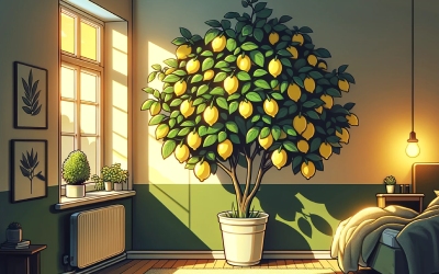 Fruit tree growing in a city apartment