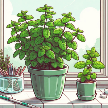 A grown indoors mint plant