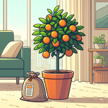 An indoor orange tree