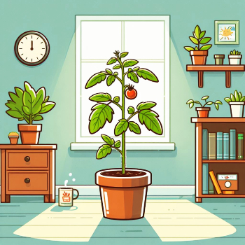 A tomato plant growing in an apartment