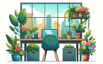 Urban Gardening's Hub's virtual desk overlooking a city view.