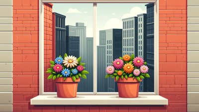 Potted plants on a city windowsill