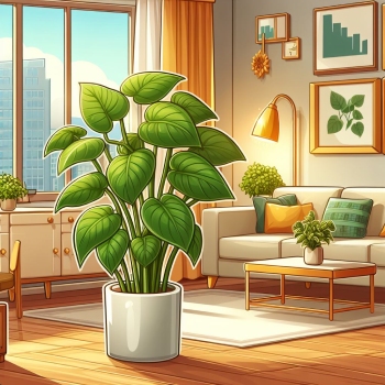 A golden pothos in an apartment