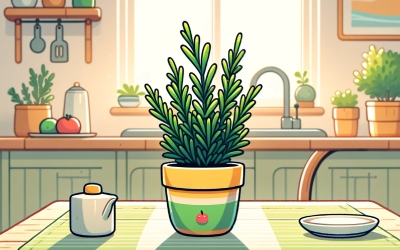 A rosemary plant in a pot.