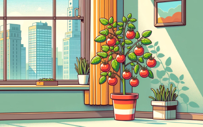 An indoor tomato plant